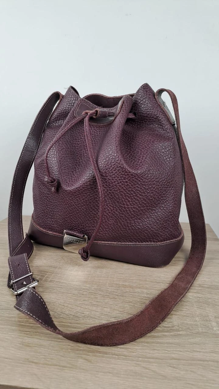 Sac Seau à cordon / Paquetage Paris / Vintage / Bordeaux / Femme / Cuir / SV10
